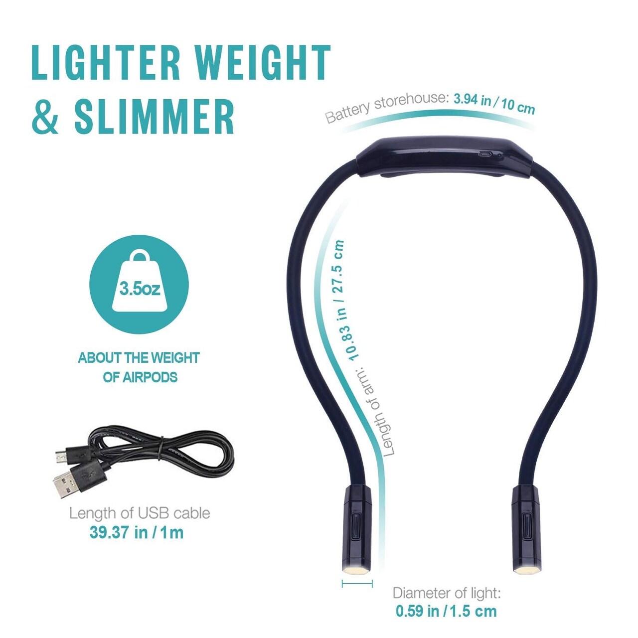 Lightweight Neck Reading Light, Book Light for Reading in Bed, Neck Light for Knitting,3 Colors,9 Brightness,Rechargeable,Hand Free,Portable,Long Lasting,Suitable for Crocheting,Sewing,Craft